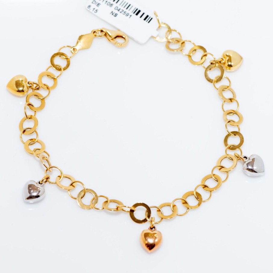 Gioielli Barron Gioielli Catena | Bracciale Charms Cuori 3 Ori 18Kt