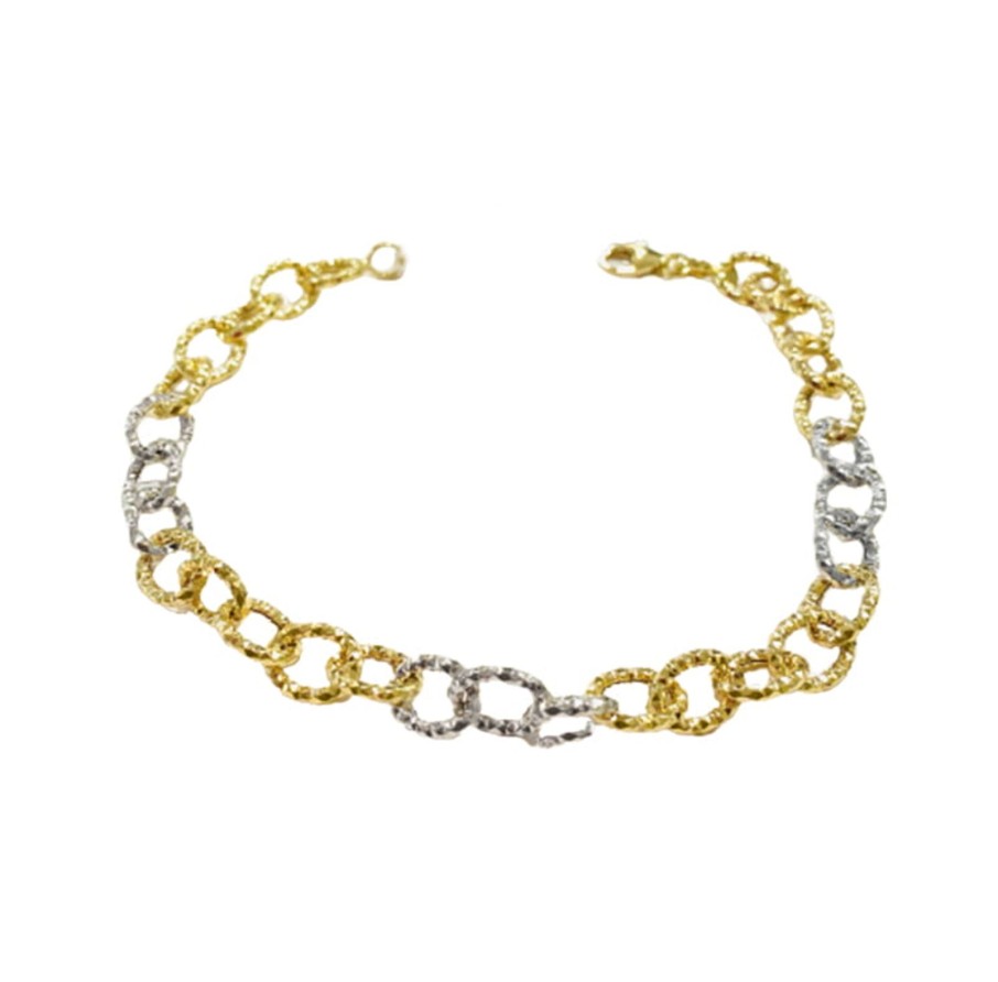 Gioielli Barron Gioielli Catena | Bracciale Oro Giallo Lavorazione Martellata