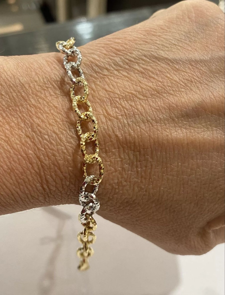 Gioielli Barron Gioielli Catena | Bracciale Oro Giallo Lavorazione Martellata