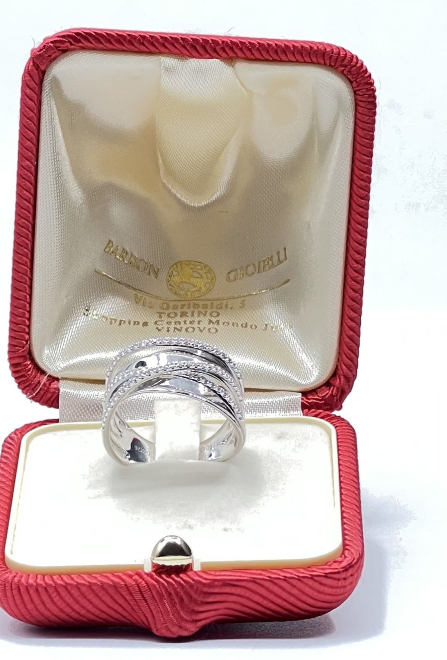 Gioielli Barron Gioielli Fascia | Anello Fascia Oro Bianco 18Ct Intrecciati E Diamanti