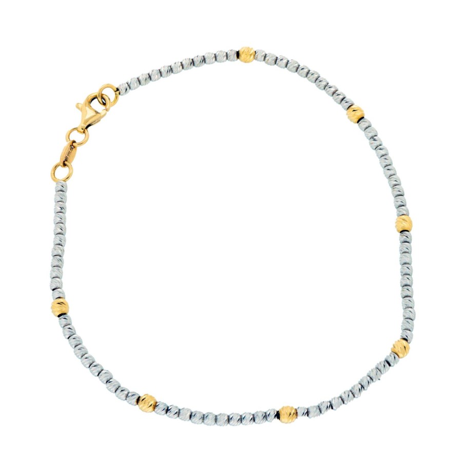 Gioielli Barron Gioielli Catena | Bracciale In Oro Bianco Con Boule Diamantate Gialle