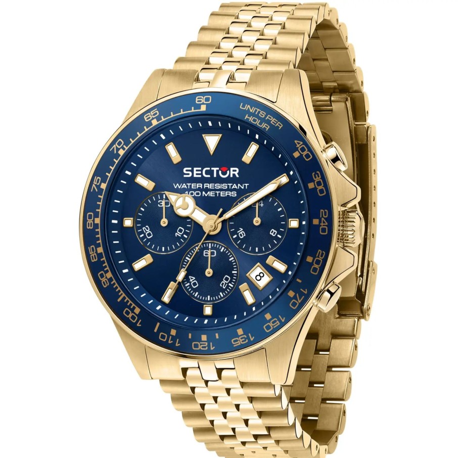 Orologi Barron Gioielli | Sector Orologio 230, Chrono Quadrante Blu E Oro Con Tachimetro