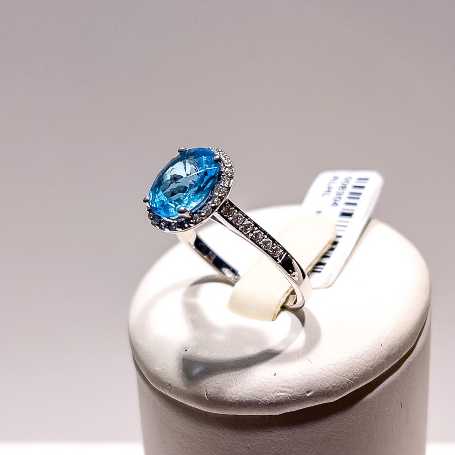 Gioielli Barron Gioielli Pietre Colorate | Anello Con Topazio Azzurro E Diamanti 0,39 Ct