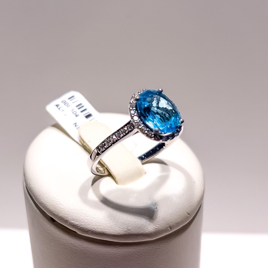 Gioielli Barron Gioielli Pietre Colorate | Anello Con Topazio Azzurro E Diamanti 0,39 Ct