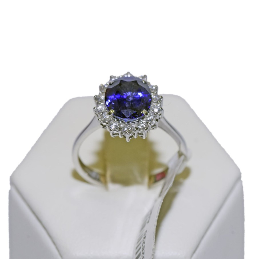 Gioielli Barron Gioielli Pietre Colorate | Anello Contorno Con Zaffiro 3.37 Ct E Diamanti Naturali 0.45 Ct