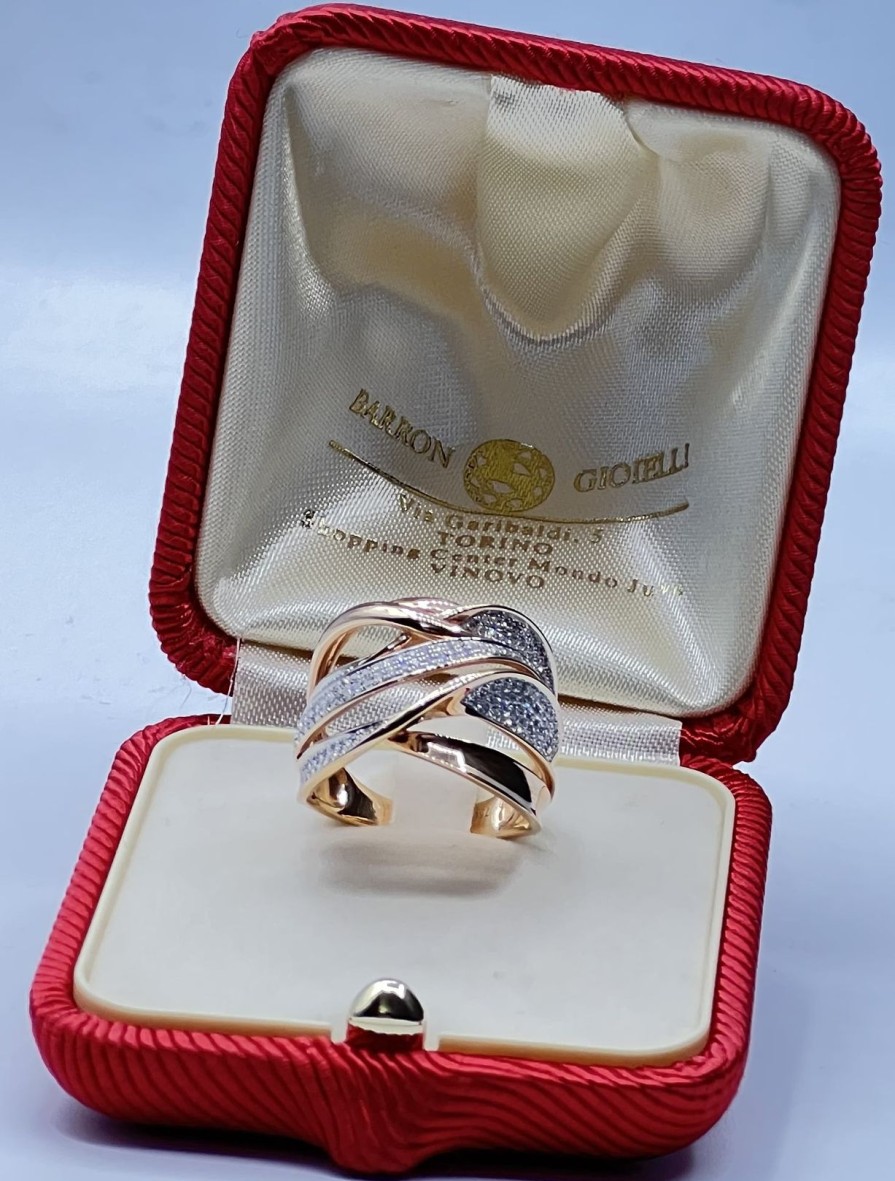 Gioielli Barron Gioielli Fascia | Anello Oro Rosa 18Ct E Diamanti