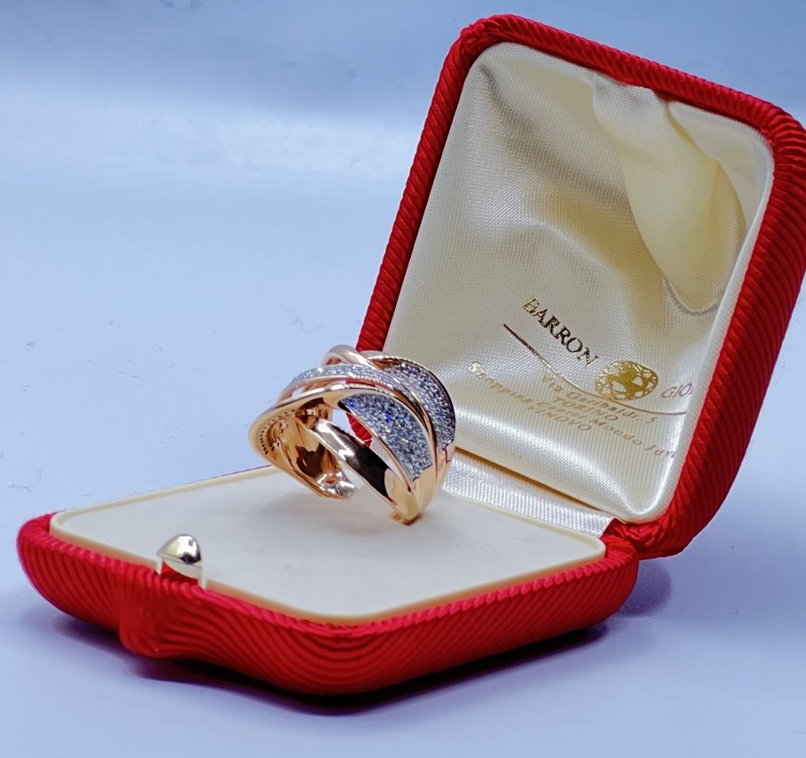 Gioielli Barron Gioielli Fascia | Anello Oro Rosa 18Ct E Diamanti