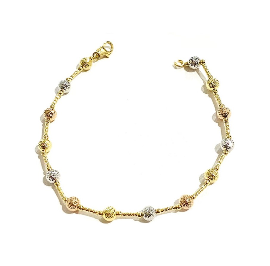 Gioielli Barron Gioielli Catena | Bracciale Palline Oro Giallo Bianco Rosso Diamantato