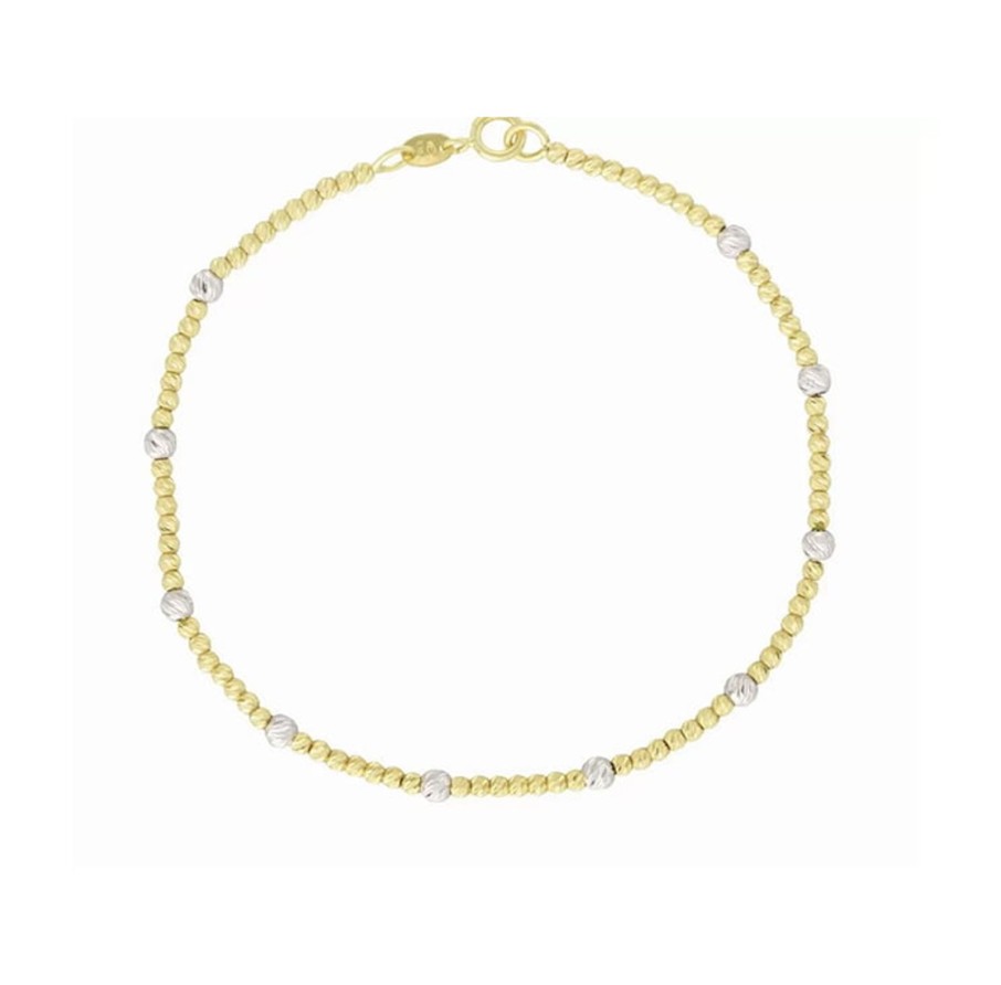 Gioielli Barron Gioielli Catena | Bracciale Oro Giallo Con Boule Diamantate Bianche