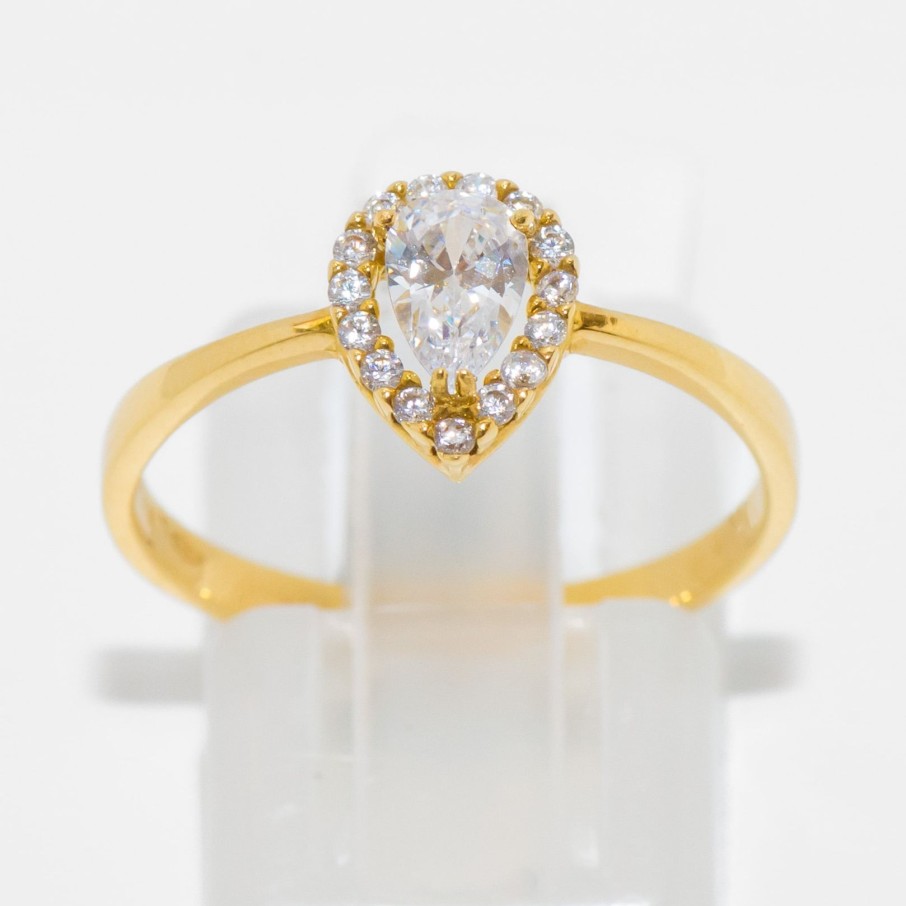 Gioielli Barron Gioielli Fedine | Anello Fedina In Oro Giallo 18Kt Con Zircone Naturale A Goccia