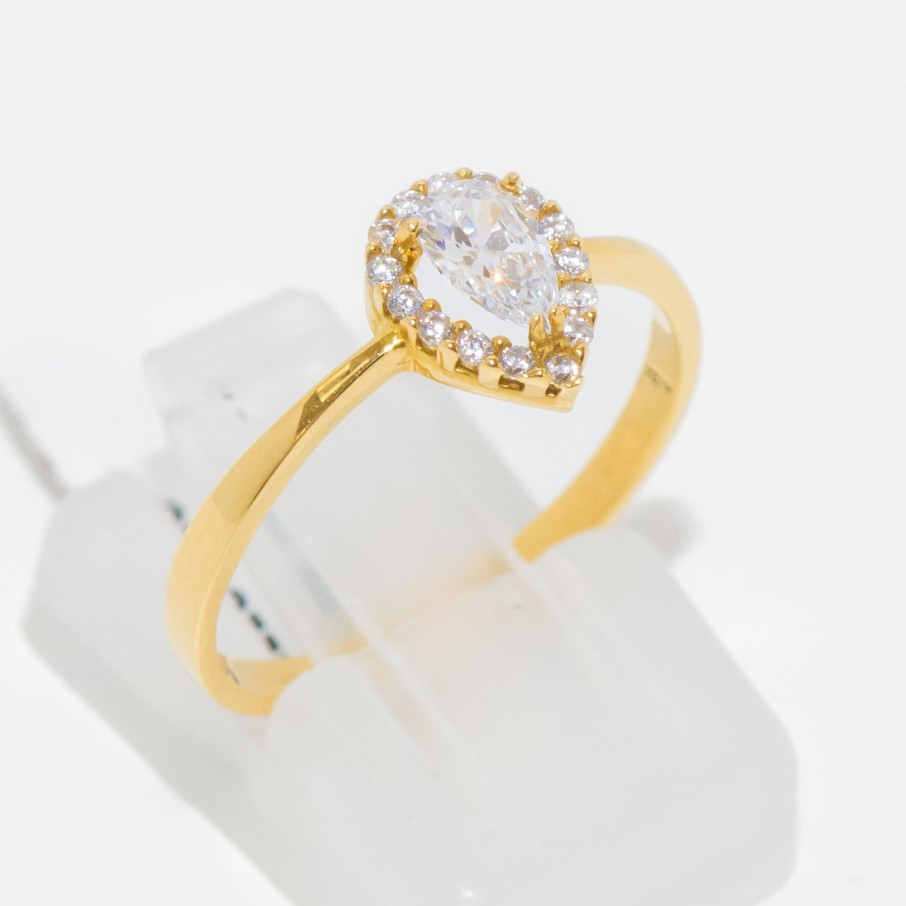 Gioielli Barron Gioielli Fedine | Anello Fedina In Oro Giallo 18Kt Con Zircone Naturale A Goccia