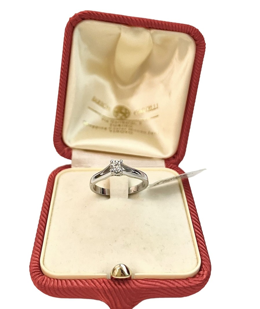 Gioielli Barron Gioielli Solitari | Anello Oro Bianco 18 Ct Con Diamante