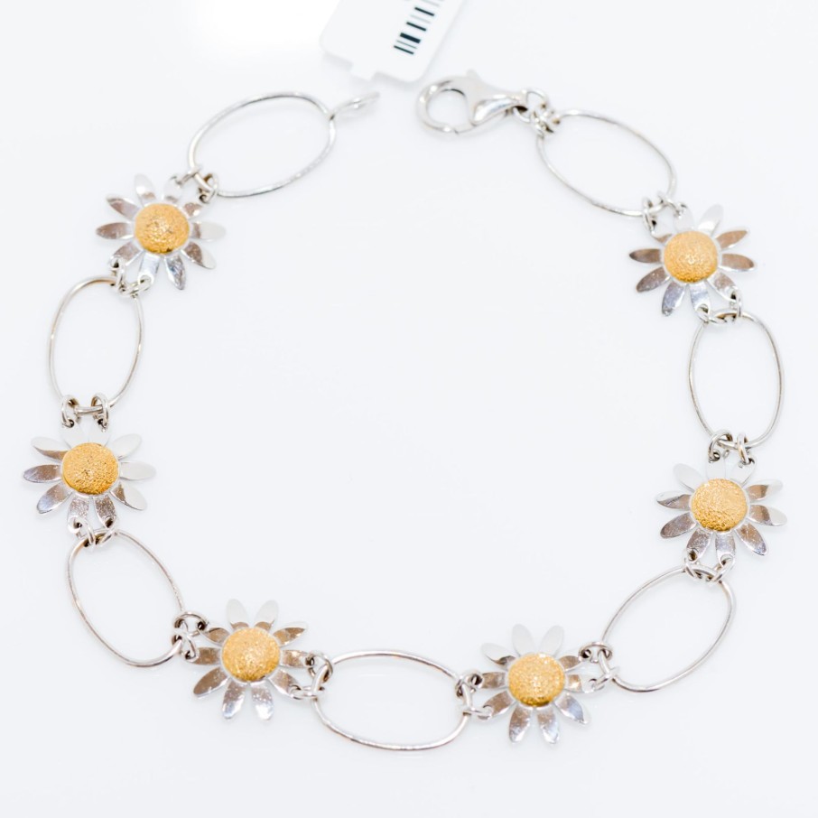 Gioielli Barron Gioielli Catena | Bracciale In Oro Bianco 18Kt Con Margherite