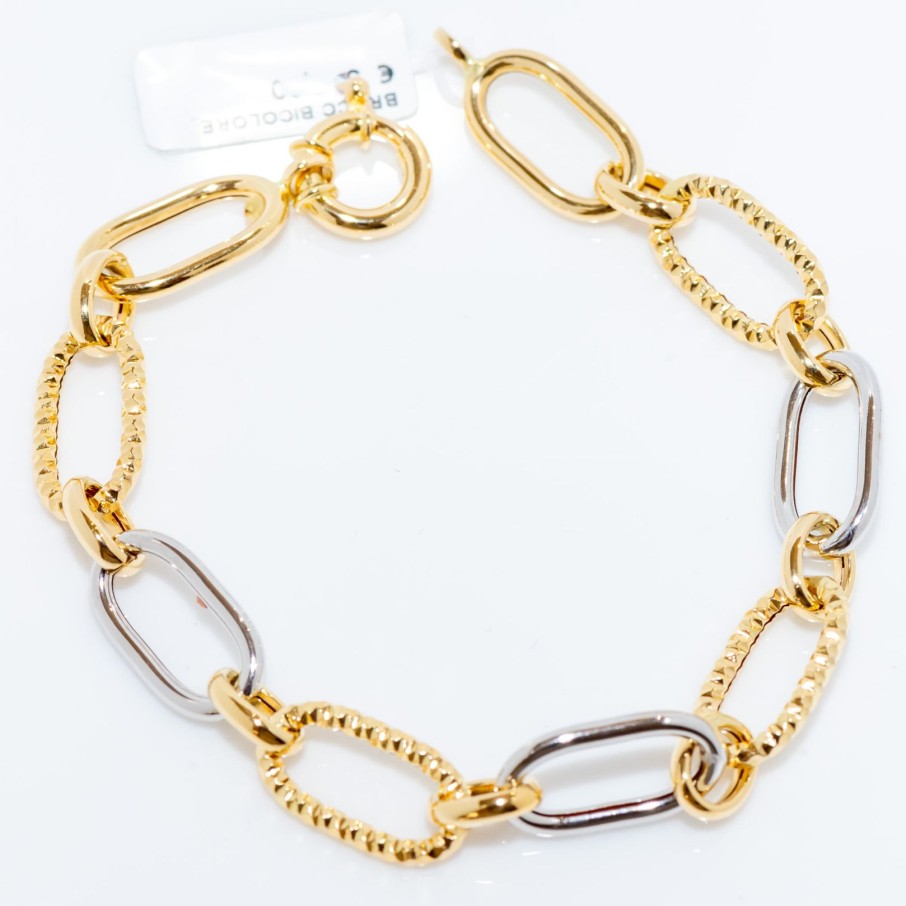 Gioielli Barron Gioielli Catena | Bracciale Bicolore In Oro Giallo E Bianco 18Kt